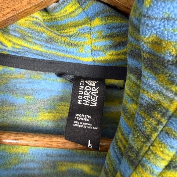 Mountain Hardwear Light Blue & Yellow Dyed Hooded 1/4 Button Sweater Women LARGE - Picture 3 of 8